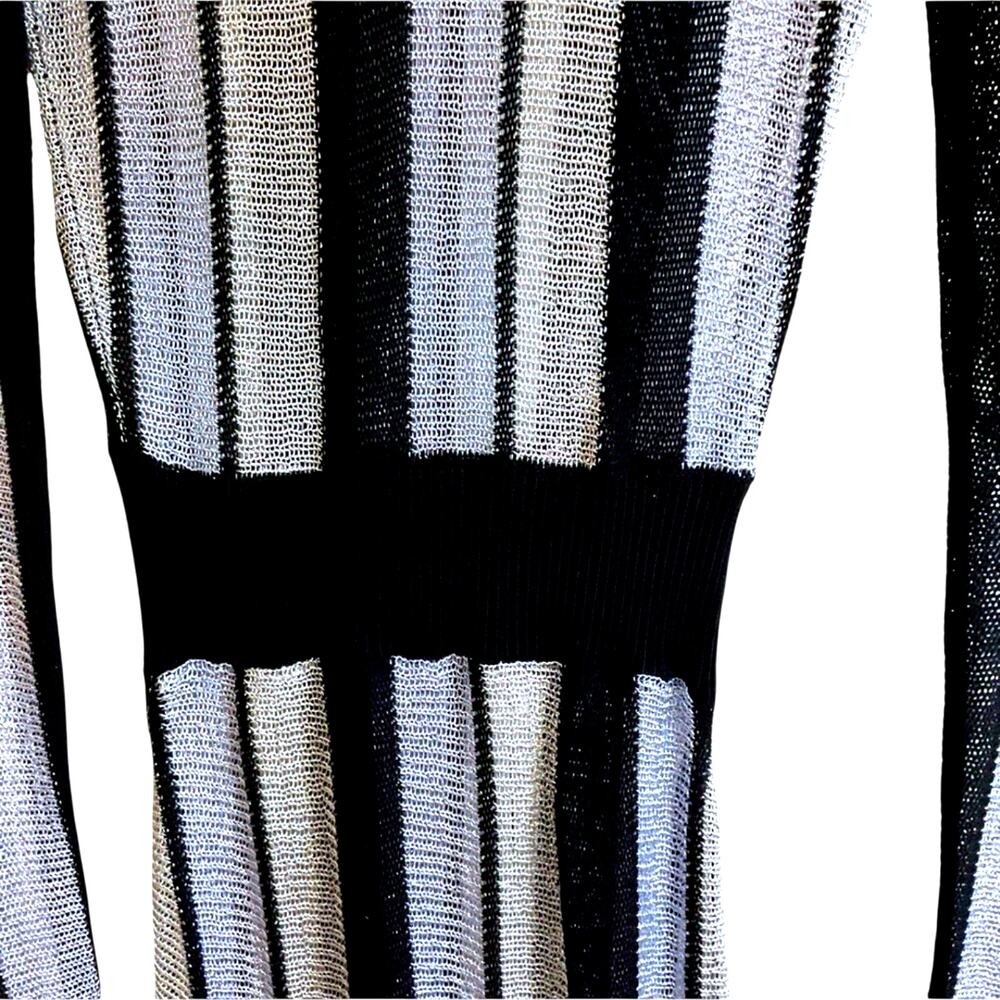 Black Silver Striped Bodycon Mini Dress Lace Up Sides Long Sleeve - Picture 7 of 16
